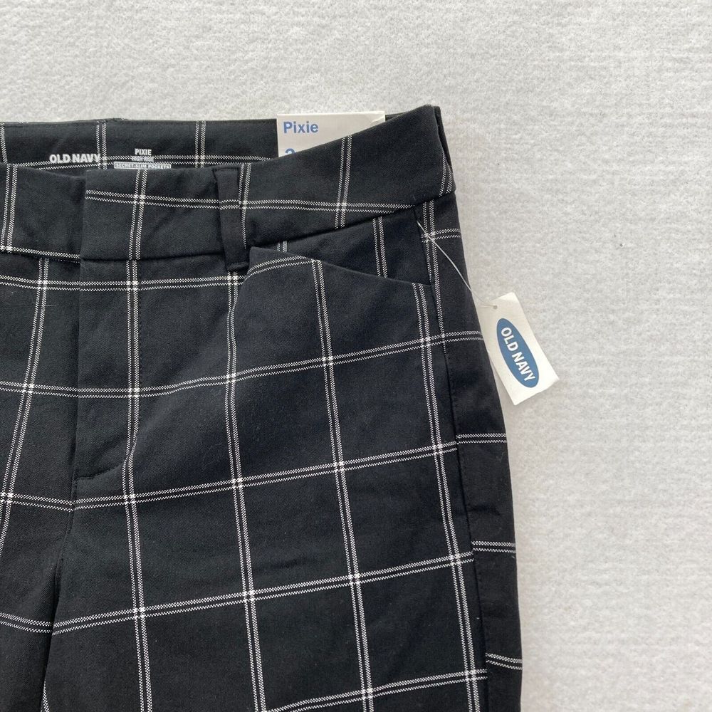 Old Navy Pixie Pants Women's 2 Black Plaid Stretch Fabric Slim Leg Ankle Pants - Picture 3 of 12